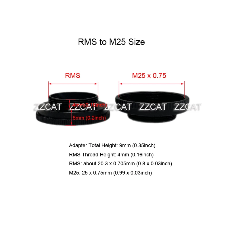 Microscope Observation Adapter RMS Thread To 25mm M25 X0.75