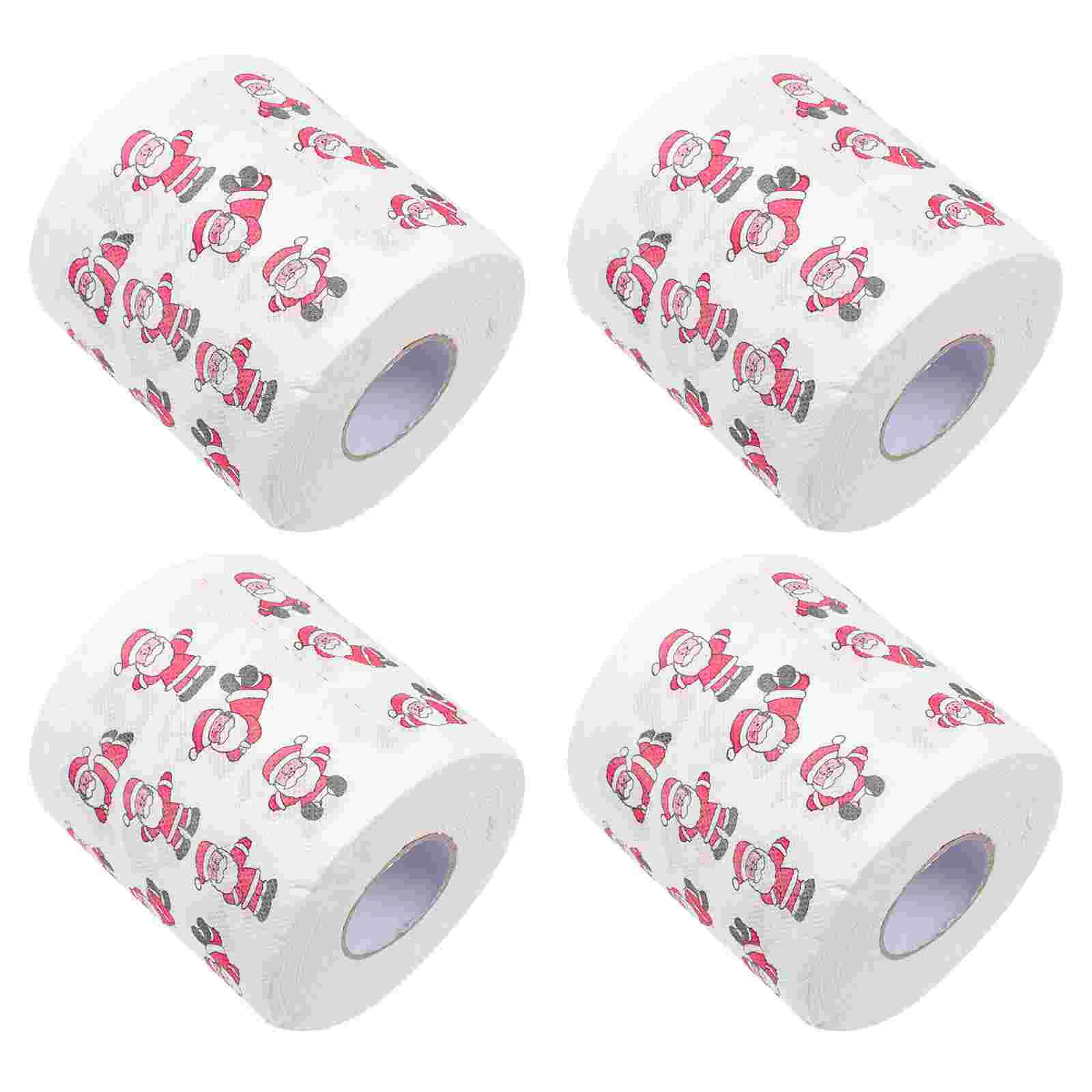 

4 Rolls Christmas Toilet Napkin Dinner Paper Disposable Washcloth Tissues Facial Napkins of