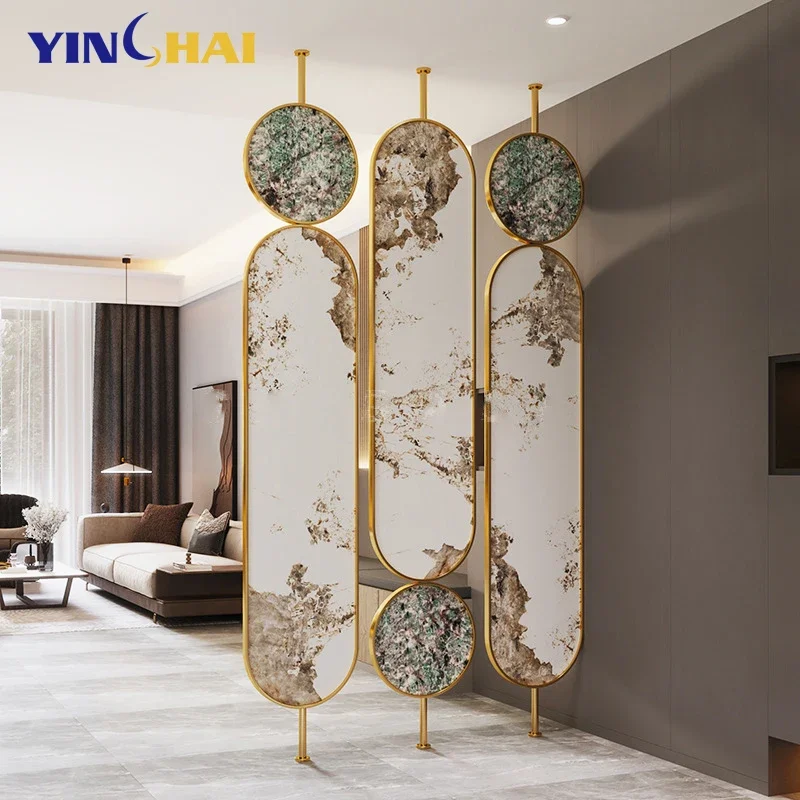Laser Cutting Floor To Ceiling Marble Glass Room Divider Screen Nordic Modern Interior Partitions