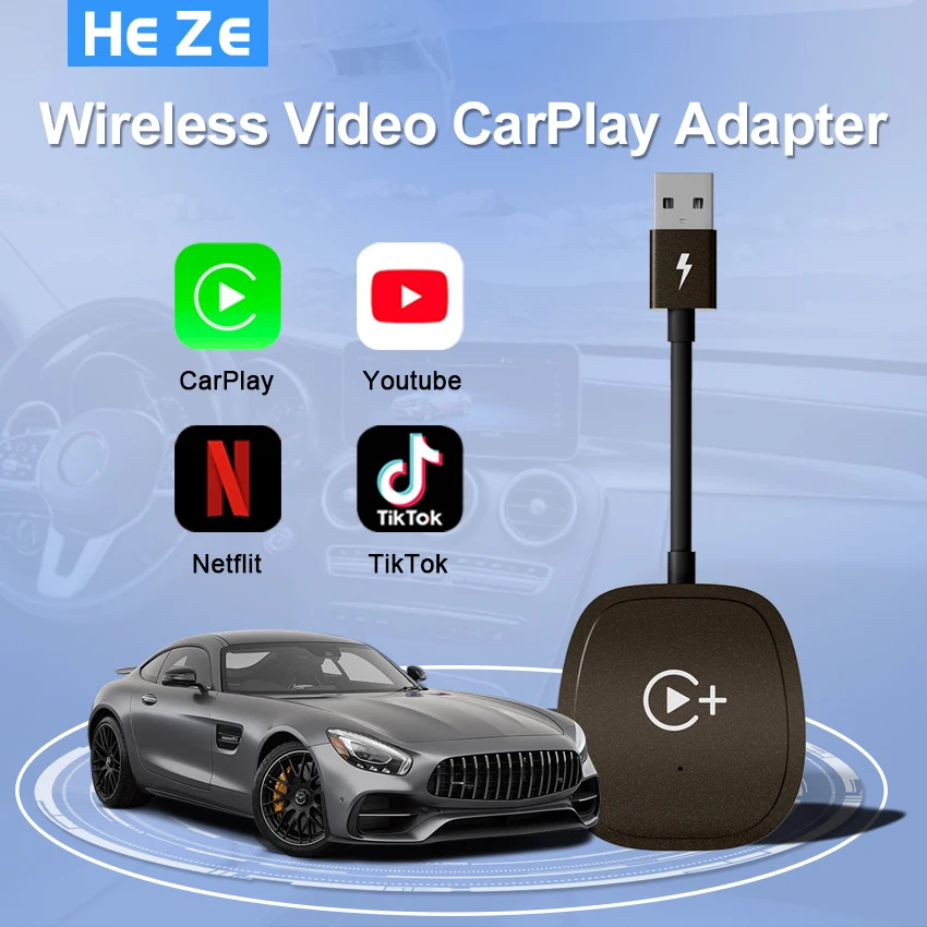 Wireless Video Carplay Adapter with Netflix/YouTube/ TikTok for OEM Wireless CarPlay Cars