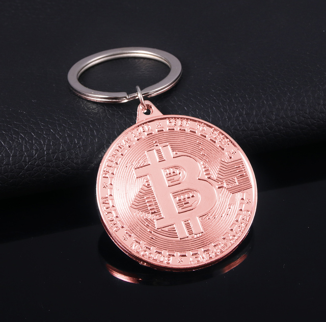 Bitcoin Keychain Bit Coin Trinket Jewelry Keychain Keyfob Round Medal Pendant Keyrings Men Women Collectible Metal Coin