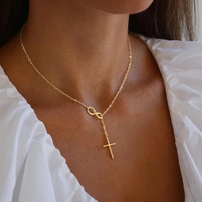 Sleek Minimalist Gold Stainless Steel Cross Pendant Necklace