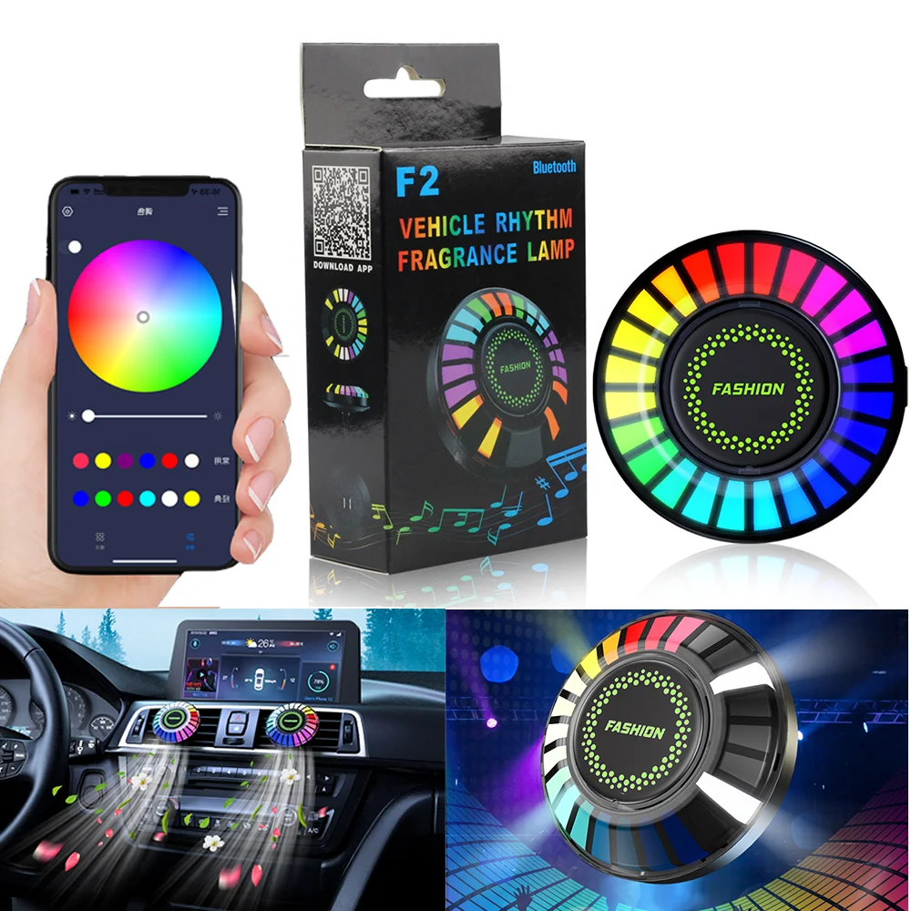 Car Air Freshener with LED Aroma Decorate Atmosphere Fragrance Accessorie  RGB Strip Sound Control Voice Rhythm Light APP Control - AliExpress