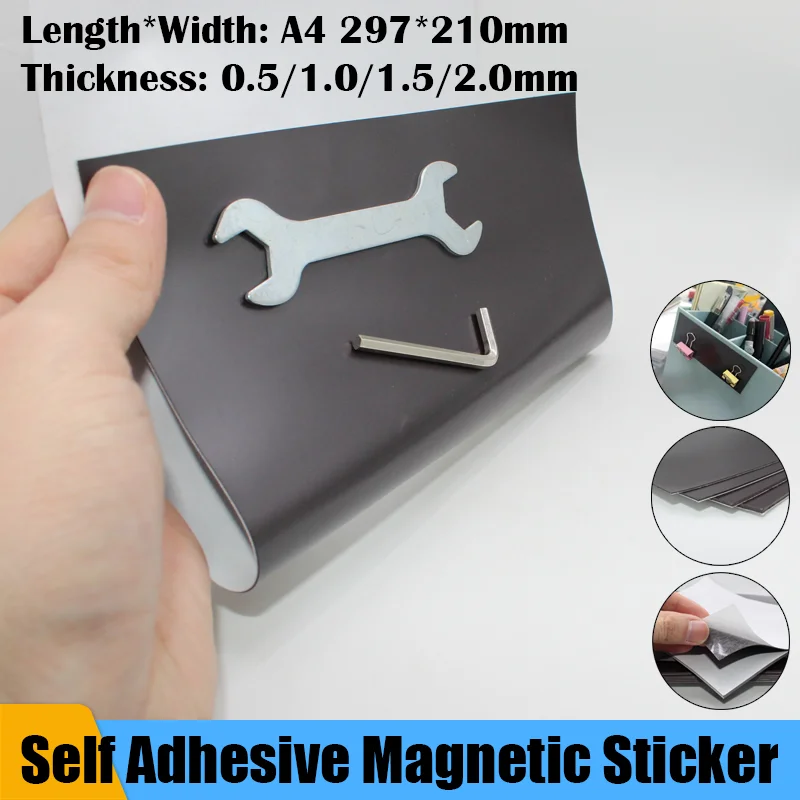 A4 Self Adhesive Magnet Sheet Sticker White Magnetic Mat For Refrigerator Photo Picture 0.5/1.0/1.5mm Black Rubber Fridge Magnet