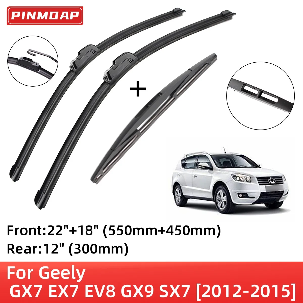 

For Geely GX7 EX7 EV8 GX9 SX7 2012-2015 Front Rear Wiper Blades Brushes Cutter Accessories J Hook 2012 2013 2014 2015