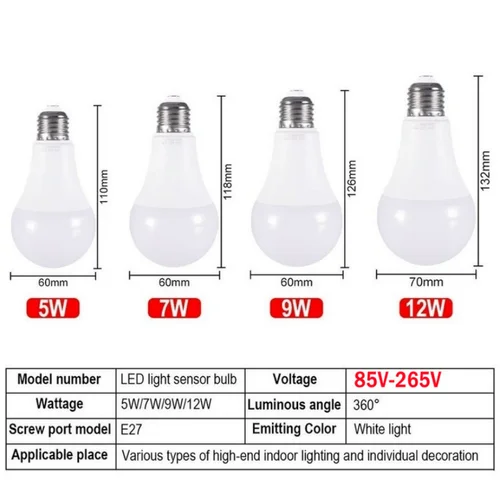 E27 LED 황혼에서 새벽까지 전구, 센서 야외 조명, AC 85-265V, 주간 야간 조명, 자동 켜기/끄기, LED 스마트 램프 조명 램프, 5W, 7W, 9W, 12W 4