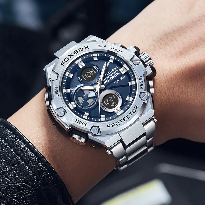 LIGE Original Brand Luxury Digital Watch Men Full Steel Military Waterproof Quartz Watches For Men Fashion Sports Chronograph