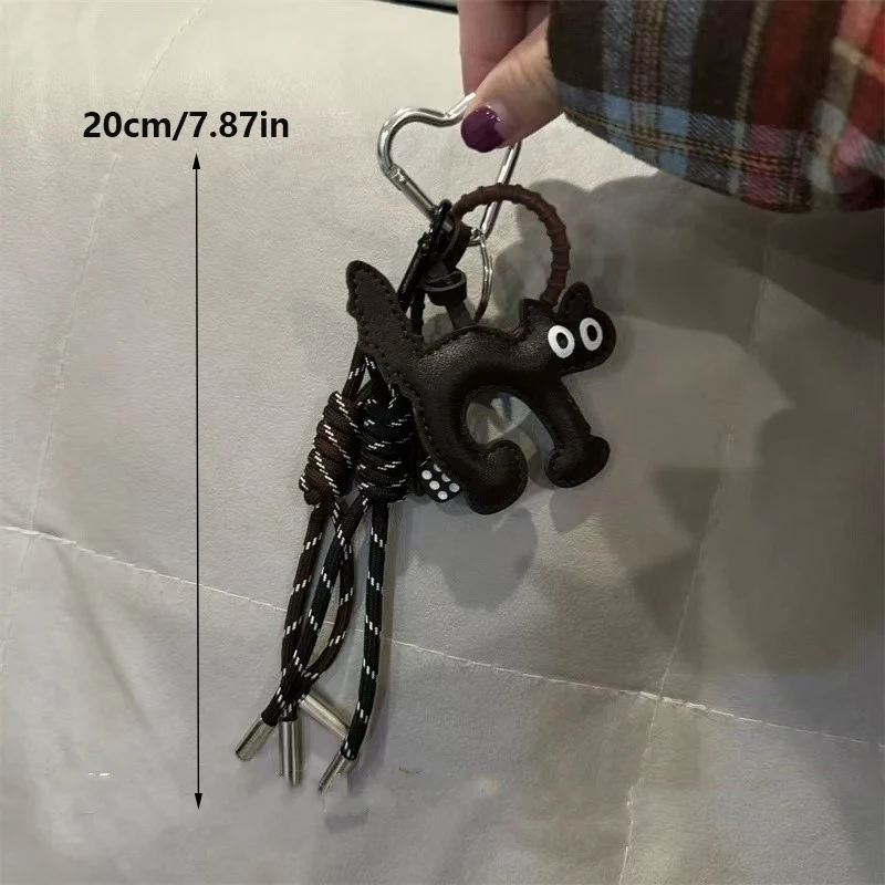 Classic Cute PU Leather Cat Shape Keychain Pendant Lovely Car Key Ring Bag Charm Phone Accessory Trinket