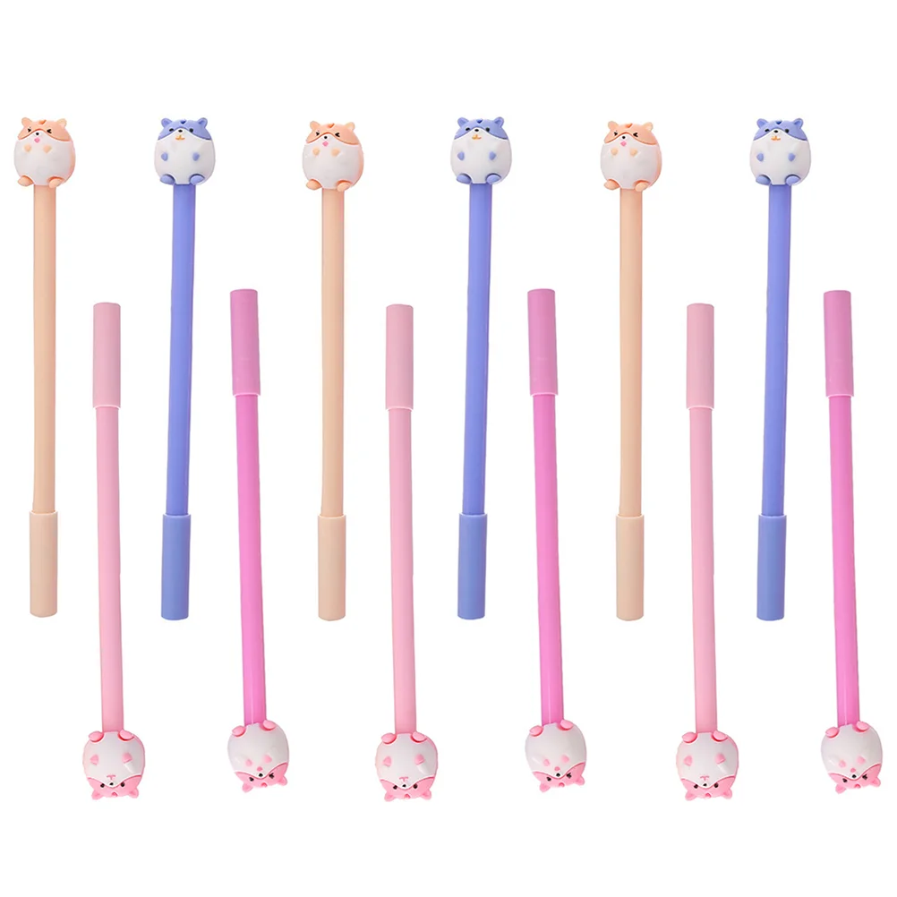 

12 Pcs Cute Hamster Pen Writing Stationery Design Pens Gifts Cartoon for Students Comfortable Gel Plastic Novel Neutral