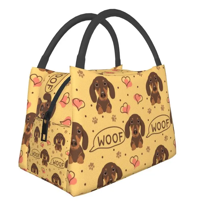 Love Woof Dachshund Sausage Dog Insulated Lunch Bag for Women Wiener Badger Dogs Thermal Cooler