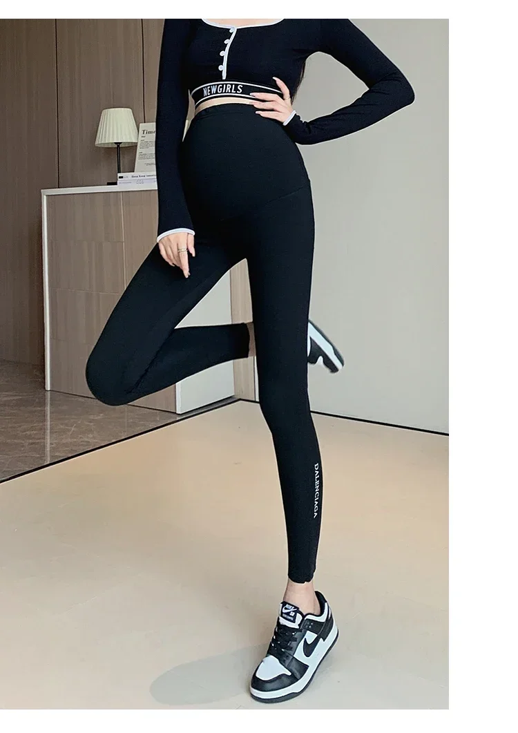 Herbst Winter Taille Unterstützung Bauch Nahtlose Warme Gebürstet Nylon Legging Mutterschaft Bleistift Yoga Hosen für Schwangere Frauen Schwangerschaft – Detail 33