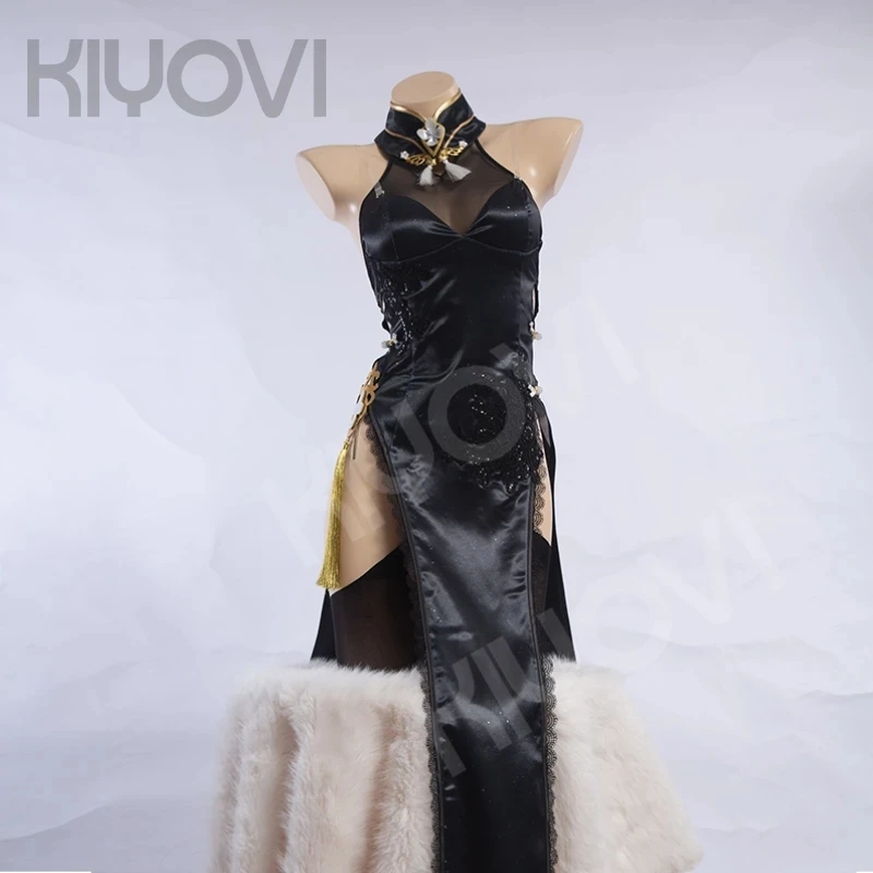 

Чонсам женский кружевной с вышивкой, пикантный Чонсам в китайском стиле, аксессуар для костюмированной вечеринки в стиле аниме на Хэллоуин, цвет черный