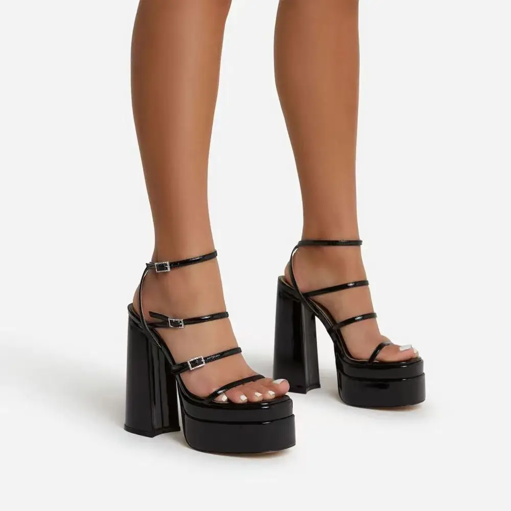 Summer Platform Nightclub Fashion Pumps Woman Super High Heel Wedges Sandals Sexy Ankle Buckle Peep Toe Party Shoes