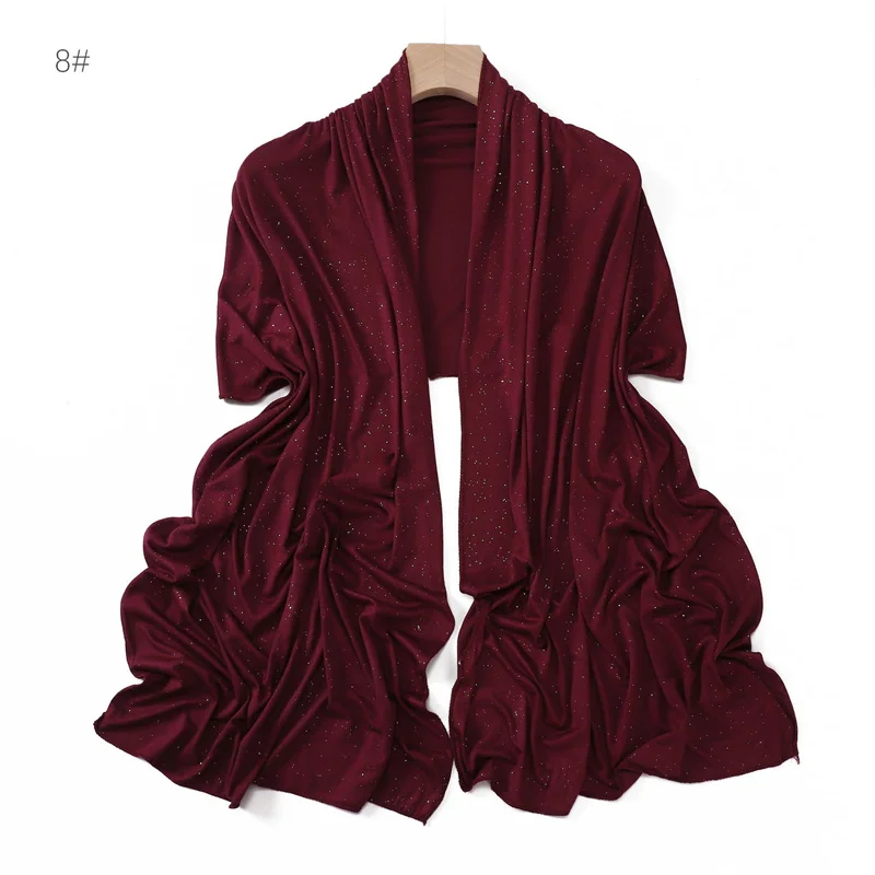 Plain Glitter Shimmer Modal Jersey Hijab Schal Winter elastische muslimische Ramadan Schal Maxi Wrap Snood Stola Foulards Sjaal 175 * 55 cm – Detail 17