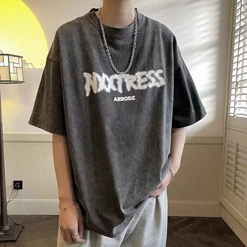 

Fashion O-Neck All-match Printed Loose Letter T-Shirt Men's Clothing 2023 New Oversized Casual Pullovers Tops Korean Tee Shirt