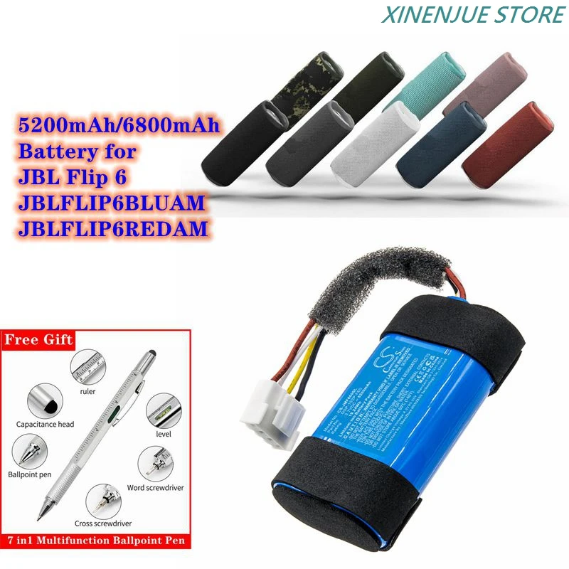 Batterie Remplacement Pour JBL Flip 6 – 5200 MAh, 3.7V – Compatible Avec Les Références GSP-1S2P-F6D, JBLFLIP6BLUAM
