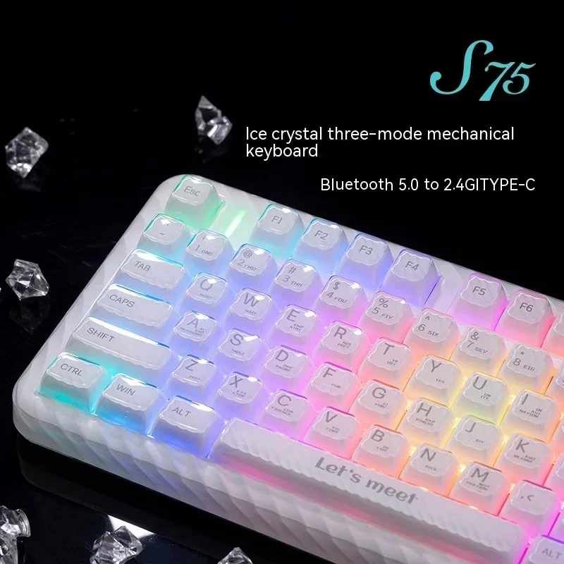 RGB 무선 기계식 키보드, 다기능 노브, 3 가지 모드, 핫 스왑 개스킷, PC 게이머 액세서리, Win, RX S75