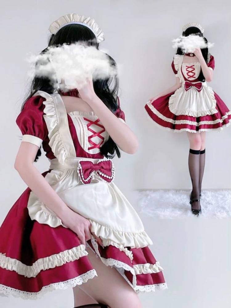 

Maid Cosplay Cat Style Girls Lovely Kitty Dress Lace Bow Anime Housemaid Cafe Costume 5-Piece Disfraz