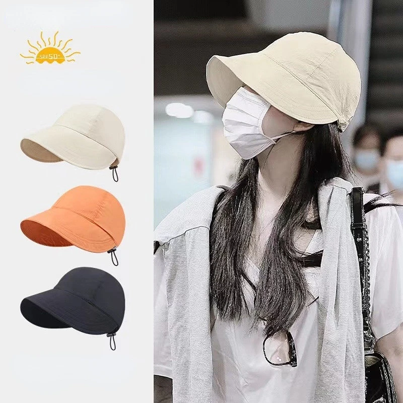 

NEW Cotton Women Bucket Hat Spring Summer Adjustable Drawstring Outdoor Beach Sun Hats Foldable Visors Panama Caps Ponytail Cap