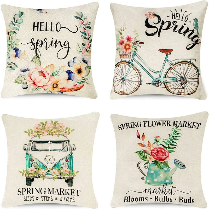 

Spring Pillow Covers 18X18 Inch Set Of 4 For Spring Decorations Farmhouse Throw Pillow Covers For Spring Home Decor