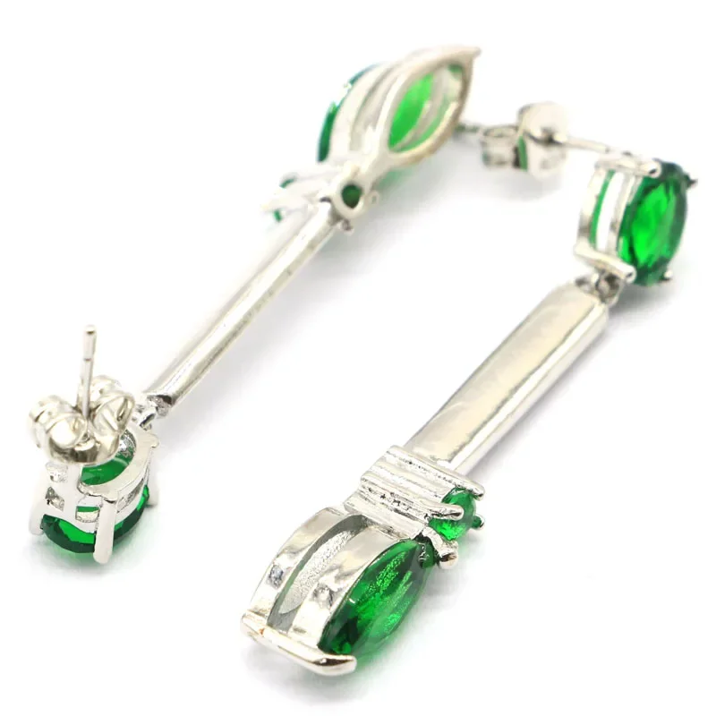 925 SOLID STERLING SILVER Customized Earrings 5.5g London Blue Topaz Green Emerald Woman's Present Eye Catching