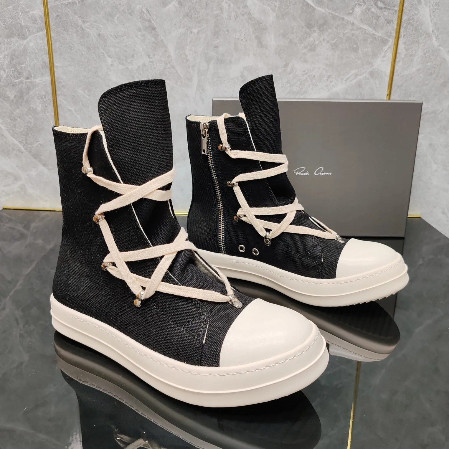 Rick shoes classic pentagram high-top shoes Chaonan high street owens zipper couple models