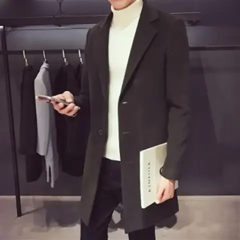 Autumn Men's Medium-length Woolen Overcoat Casual Style Slim Fit Korean Trendy Jacket Youthful Smooths Silhouette Winter Coat trench coat warmth coat casual men jacket