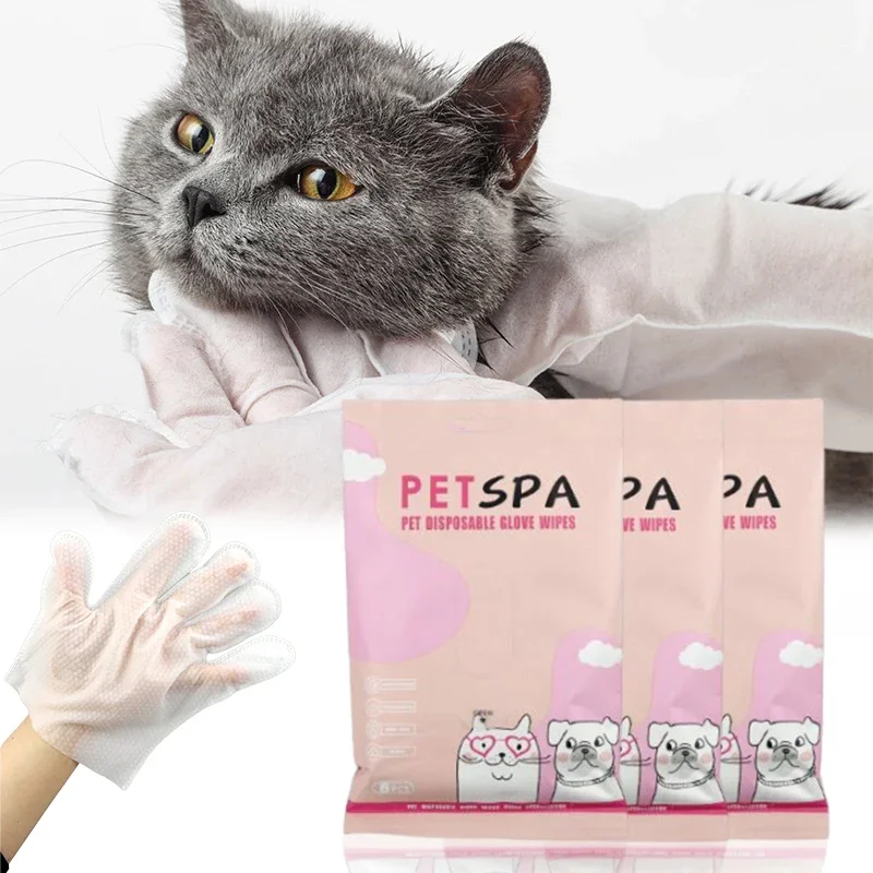 Pet Disposable Gloves Dog Disposable SPA Massage Mild Deodorization Deep Cleaning No Rinse Wipes Cat Grooming Supplies 6pcs pet cleaning wipes pet cleaning gloves
