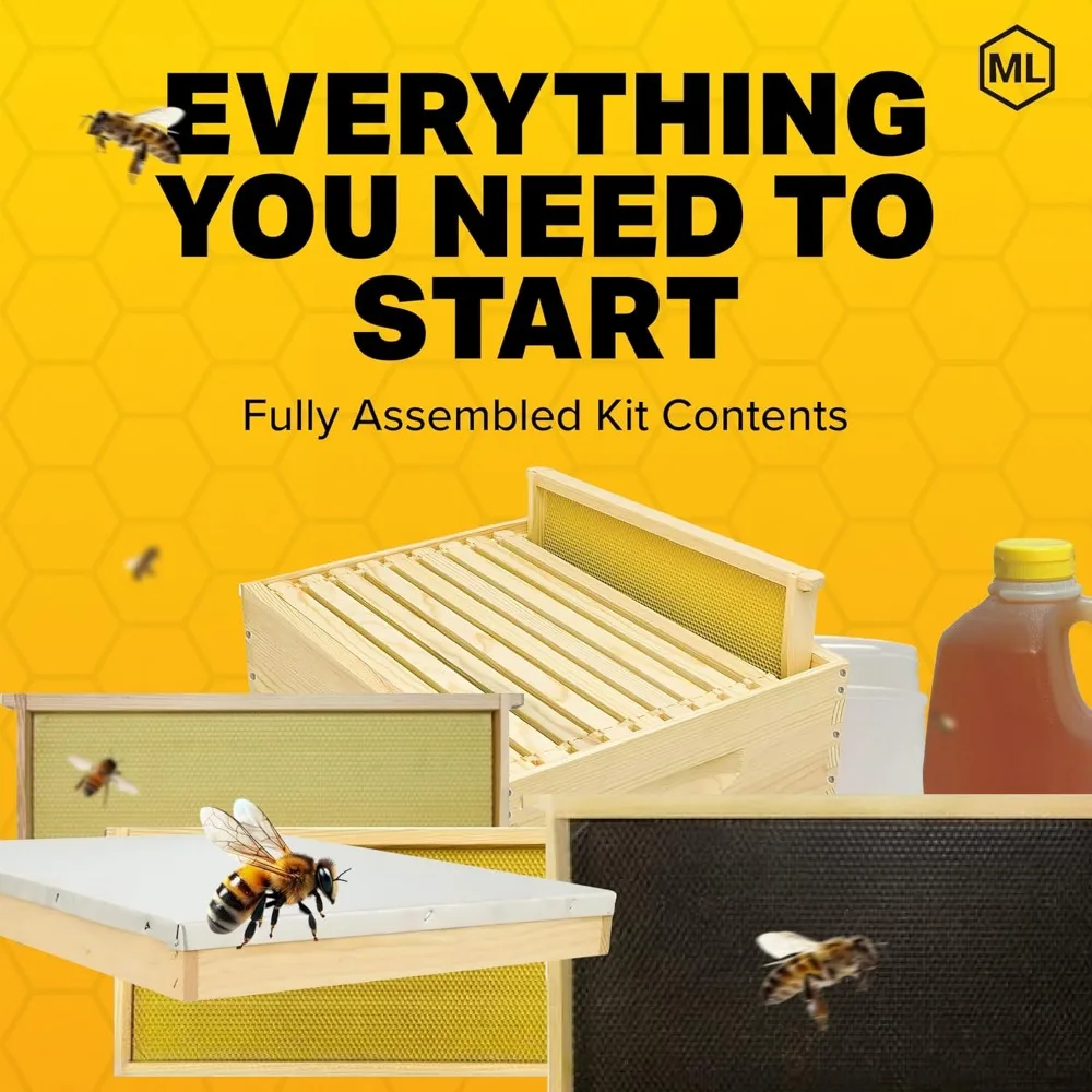 10 Frame Hive Kit, Includes Wooden Frames & Waxed Rite-Cell Foundation, 2 Deep Boxes, 1 Medium Box, Unpainted