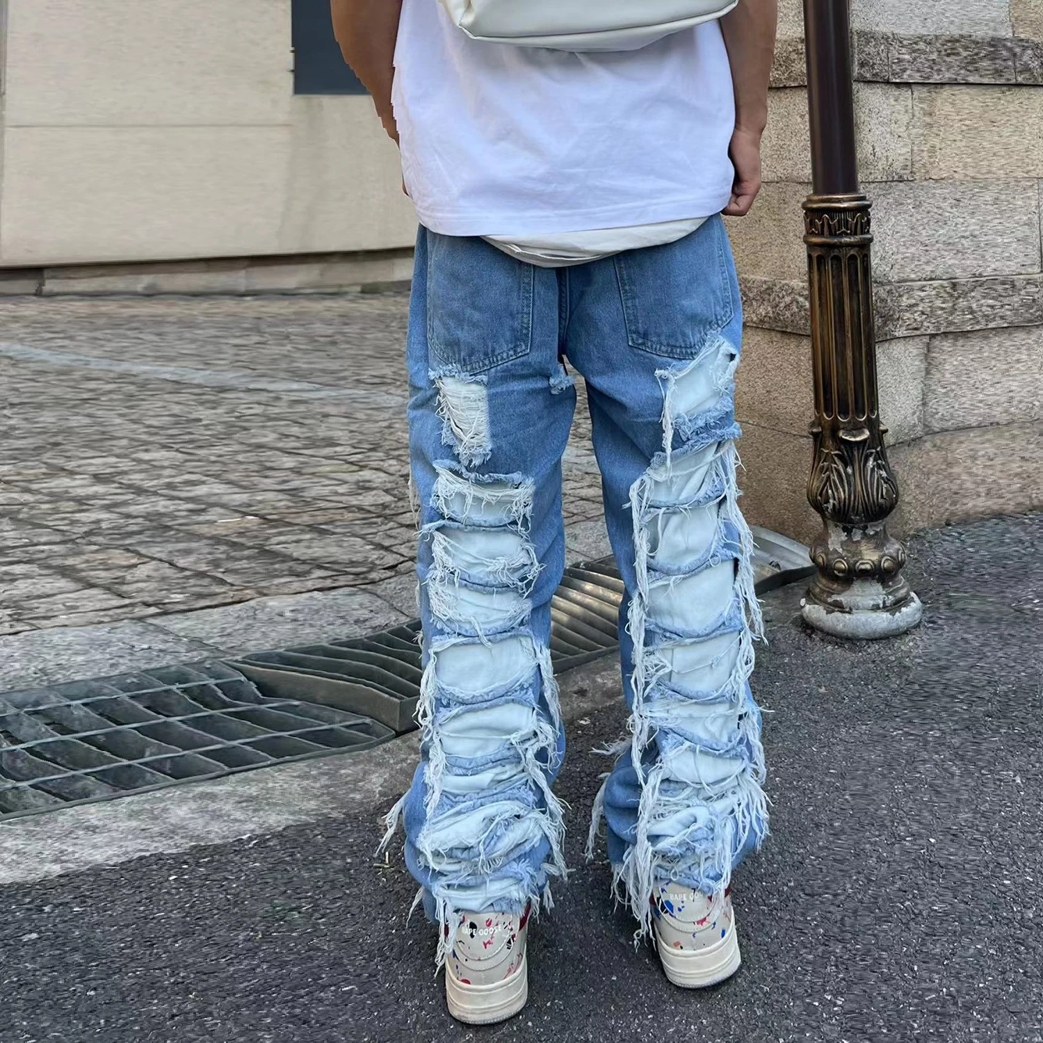 Y2k Pleated Baggy Ripped Straight Jeans Men's Washed Torn Distressed Streetwear Hip Hop Destroyed Biker Jeans Pants Male - AliExpress