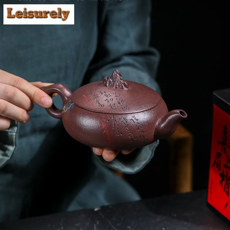 280ml Creative Yixing Purple Clay Teapots Handmade View Hills Pot Raw Ore Purple Mud Tea Making Kettle Chinese Zisha Teaset Gift