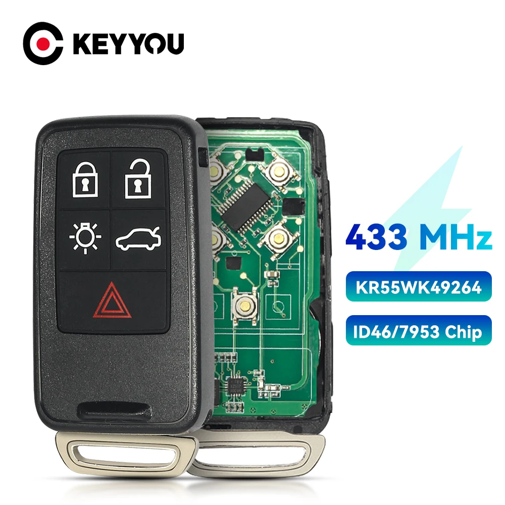 

KEYYOU 433MHz Remote Control Car Key For Volvo S60 S60L S80 XC60 XC70 V40 V60 ID46 PCF7953 Chip KR55WK49264 Non-Keyless Card