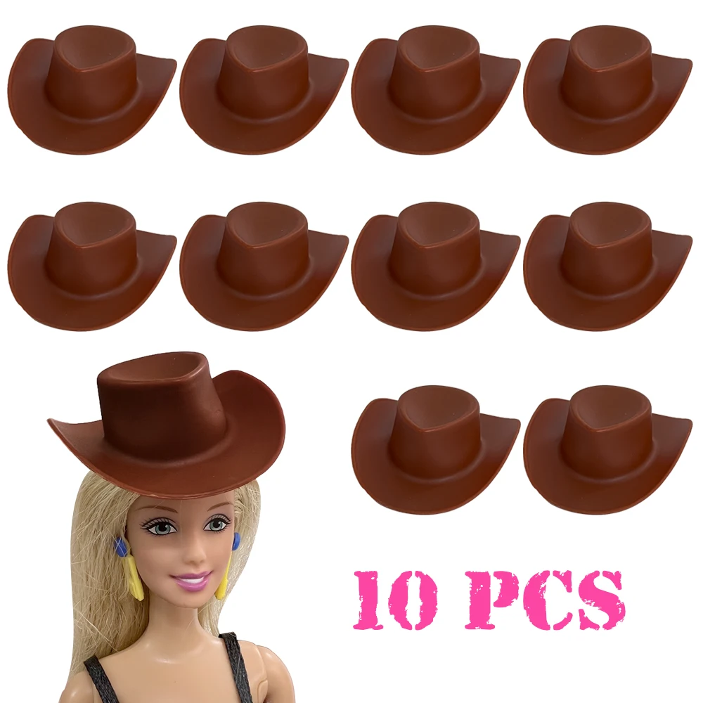 Nk Ufficiale 10 Pcs Cool Doll Brown Western Cowboy Hats Girl Knight Hat Show Puntelli Cappelli Da Viaggio Per Barbie Doll Toy Accessories