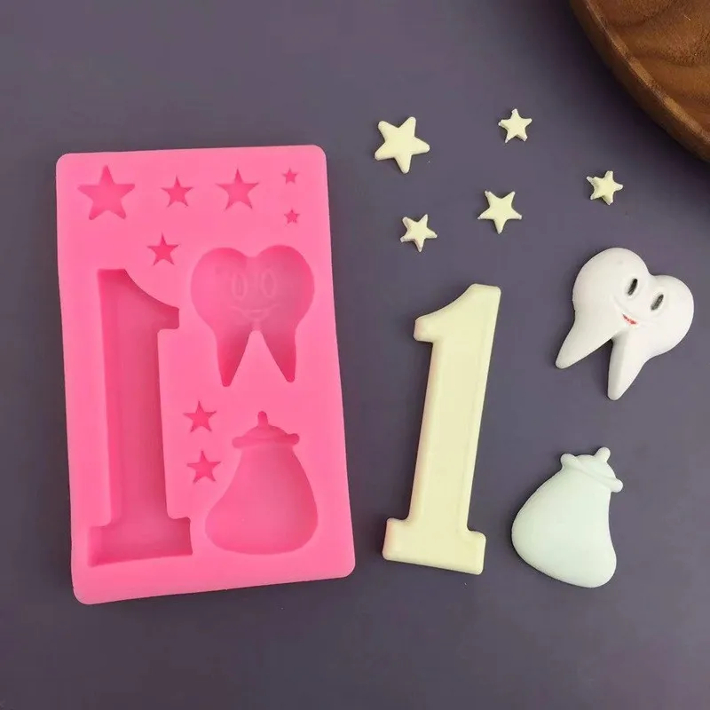 

Baby 1 Year Old Silicone Mold Tooth Bottle Star Birthday Cake Fondant Chocolate 3D Dessert Decoration Tools Baking DIY Supplies