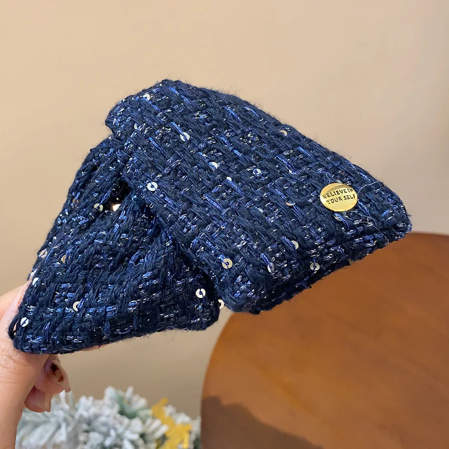 Große Hai-Clips aus französischem Stoff, Acryl, für Damen, elegantes Dreieck, Stricken, Schleife, Haarklammern, Zubehör, Herbst und Winter, M – Detail 9