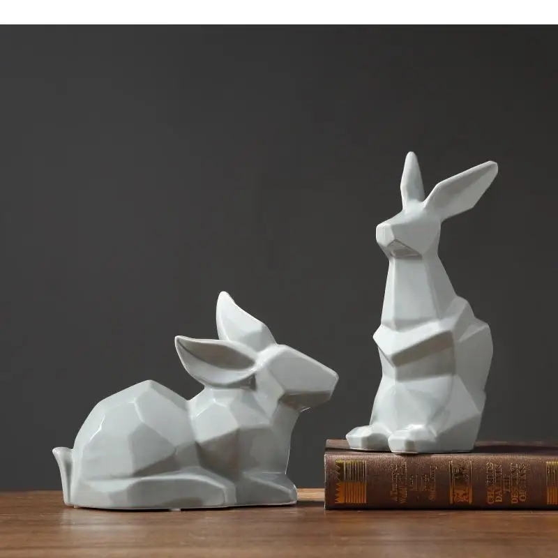 

Creativity Geometry Rabbit Ceramic Crafts Animal Sculpture Simulation Animal Abstract Ornaments Home Decoration Accessories