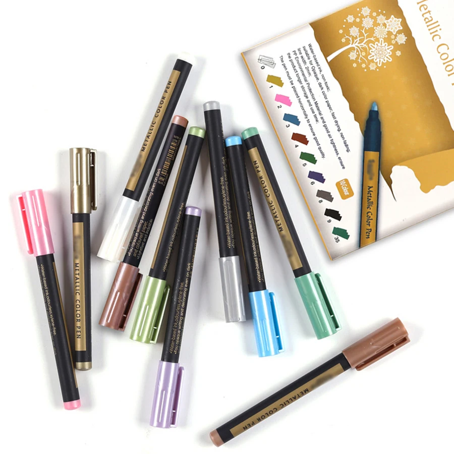 Metallic Marker Pens Set of 10 Colors for Black Paper Scrapbooking Crafts Card Making Ceramics