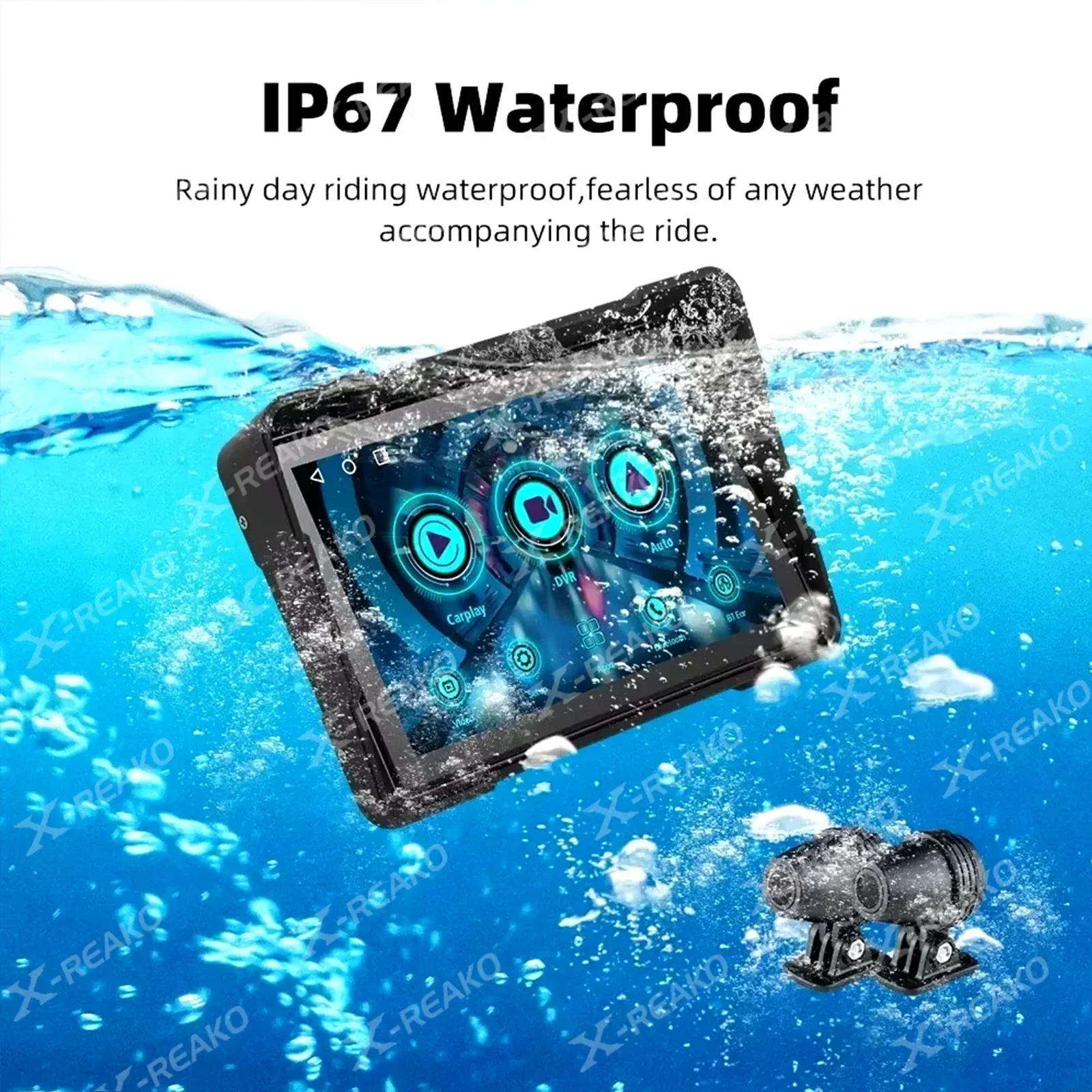 X-REAKO 5-inch Motorcycle GPS Player IPX8 Waterproof Carplay Android Auto Supports Bluetooth Headset/Helmet Touch Screen