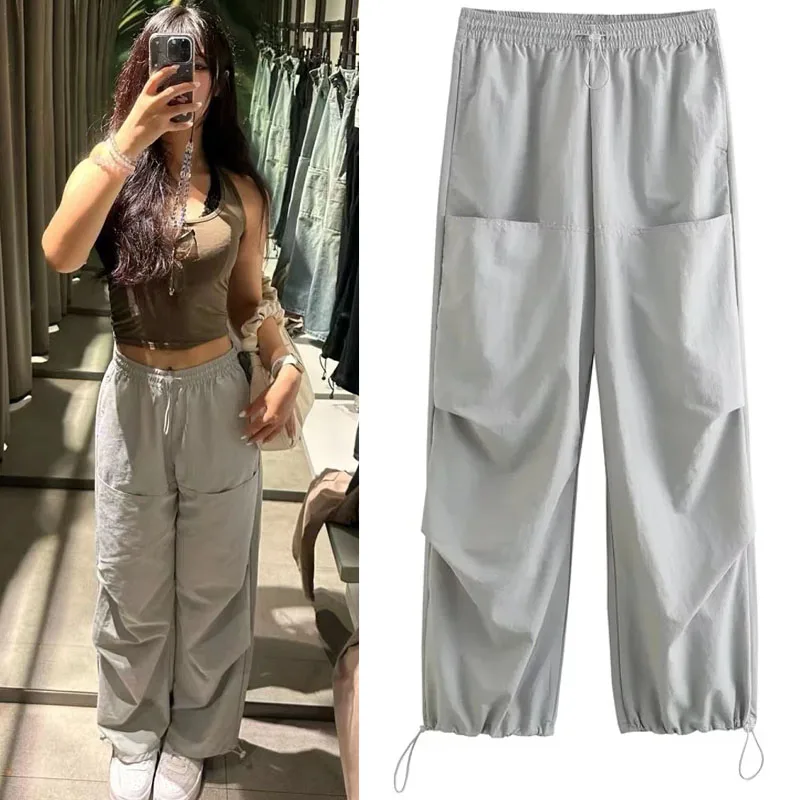 

TRAF Woman Streetwear Elastic Waist Pants 2023 Ruching Adjustable Hem Loose Pant Female Clothing Loose Summer Y2K Chic Trousers