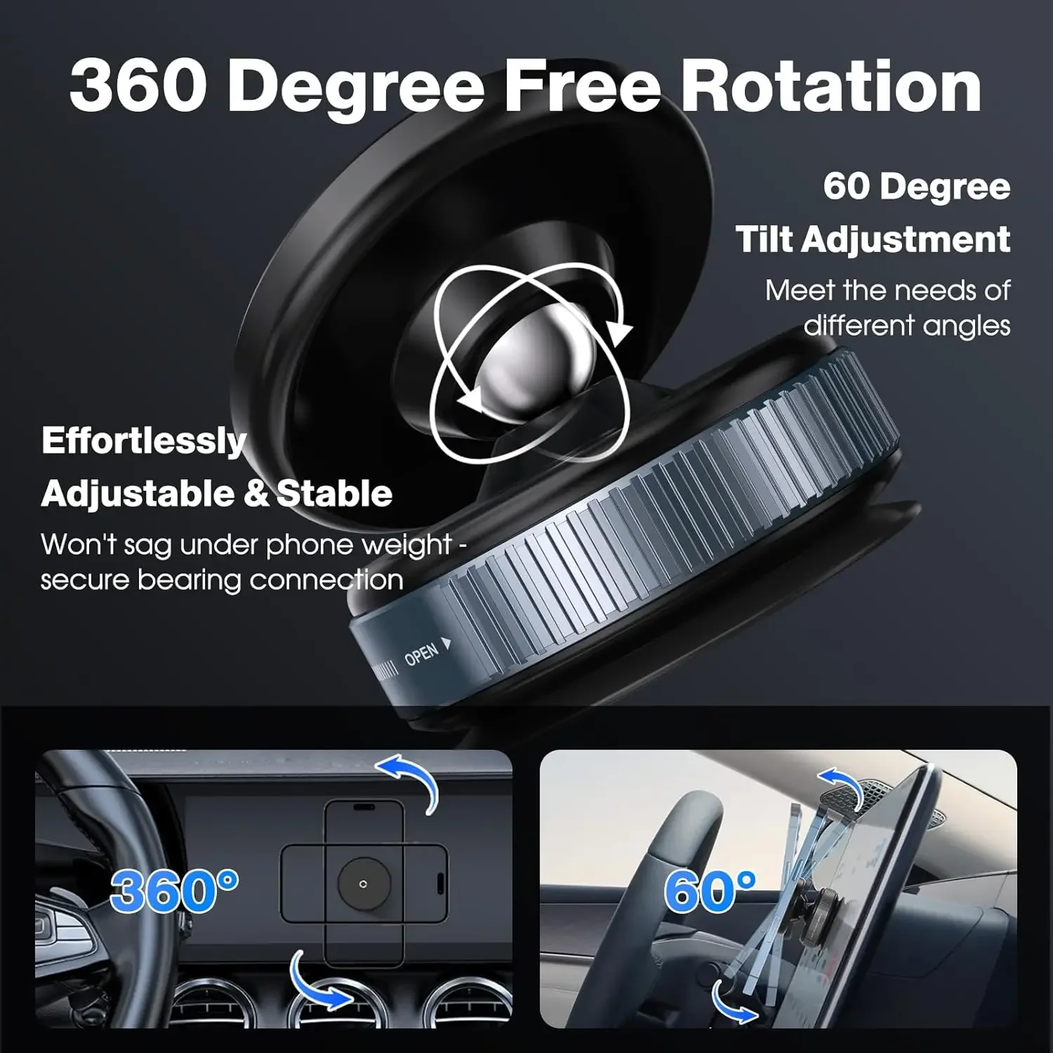 360° Vacuum Magnetic Suction Cup Phone Holder Stang for Car/Gym/Mirror/Smooth Surface For iPhone 16~12 Pro Max Samsung Xiaomi