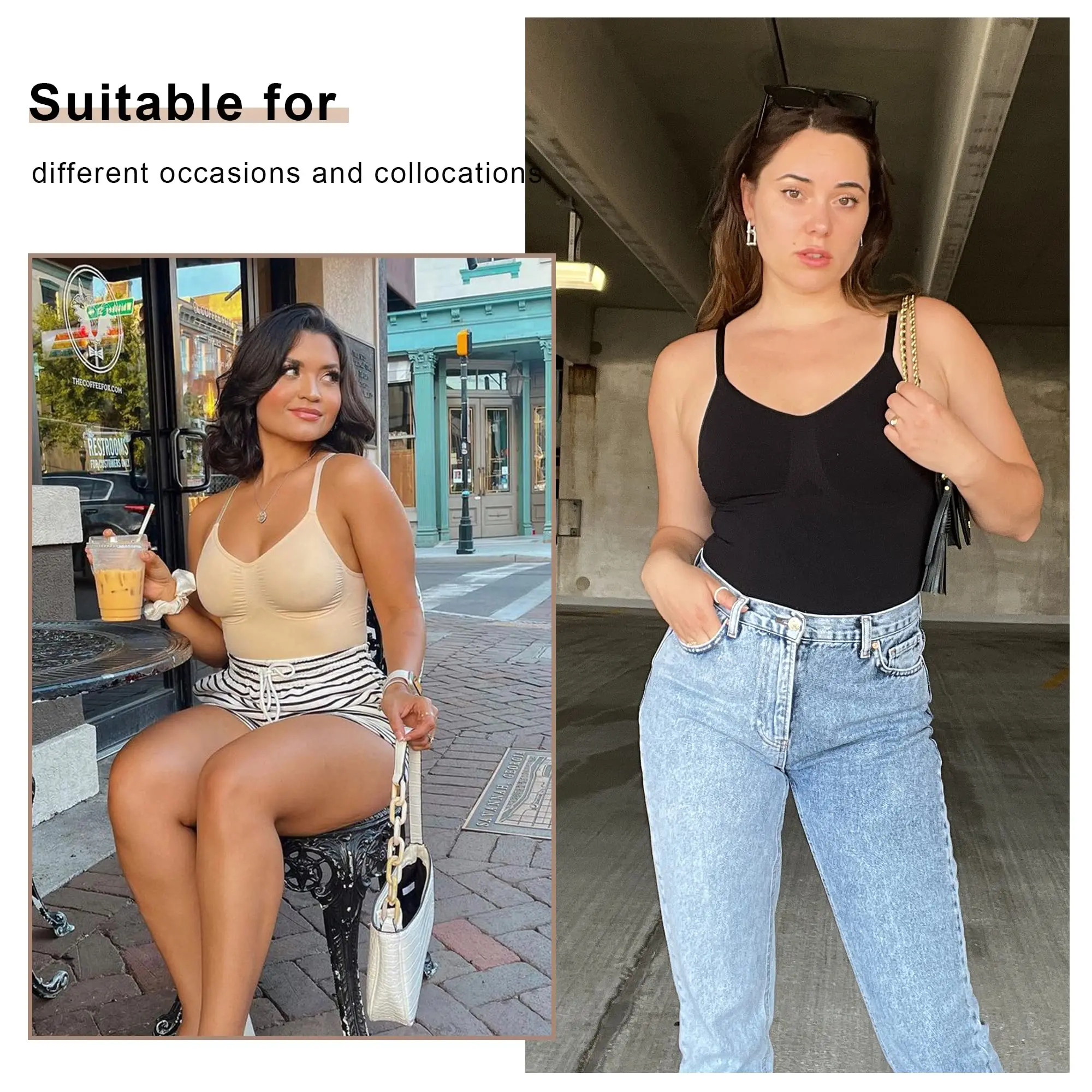 LILVIGOR Black Bodysuit Women Tummy Control Shapewear Seamless Sculpting  Body Shaper Sleeveless Tops V-Neck Camisole Jumpsuit