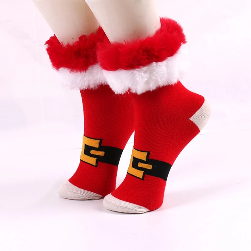 Funny Christmas Knee High Stockings Hosiery with Fur Trim Xmas Gifts for Women Dropship