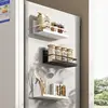 Magnetic Storage Shelf Refrigerator Side Spice Organizer Rack Punch Free Multifunction Carbon Steel Kitchen Paper Seasoning Rack 1