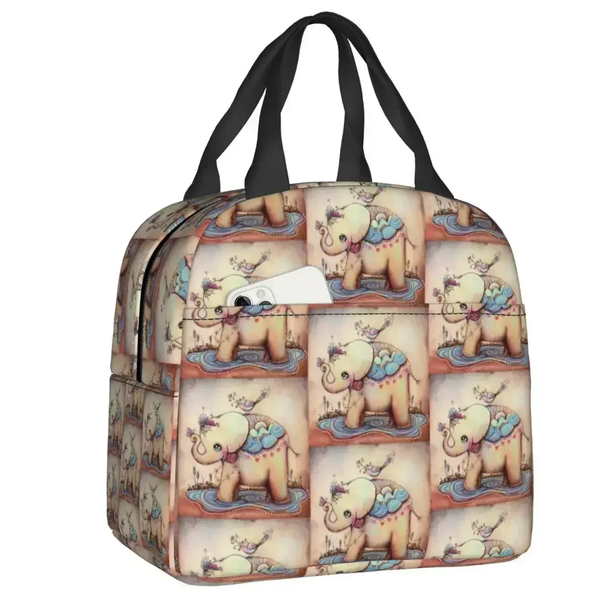 

2024 New Vintage Elephant Princess Insulated Lunch Bags For Animal Pattern Thermal Cooler Food Lunch Box Work School Travel