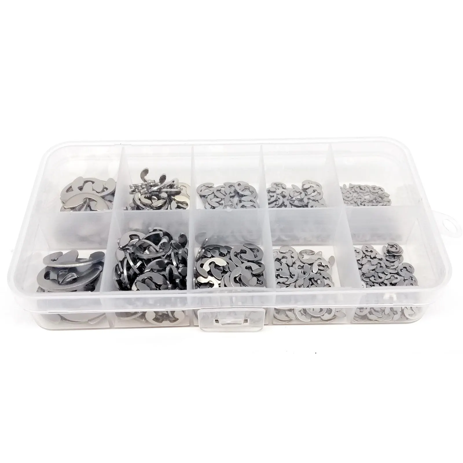External Retaining Ring Stainless Steel Washer 580pcs/box Assortment Kit Set E Circlip Shaft External Retaining Ring Clip Washer 10 Size Stainless Steel Carbon Steel