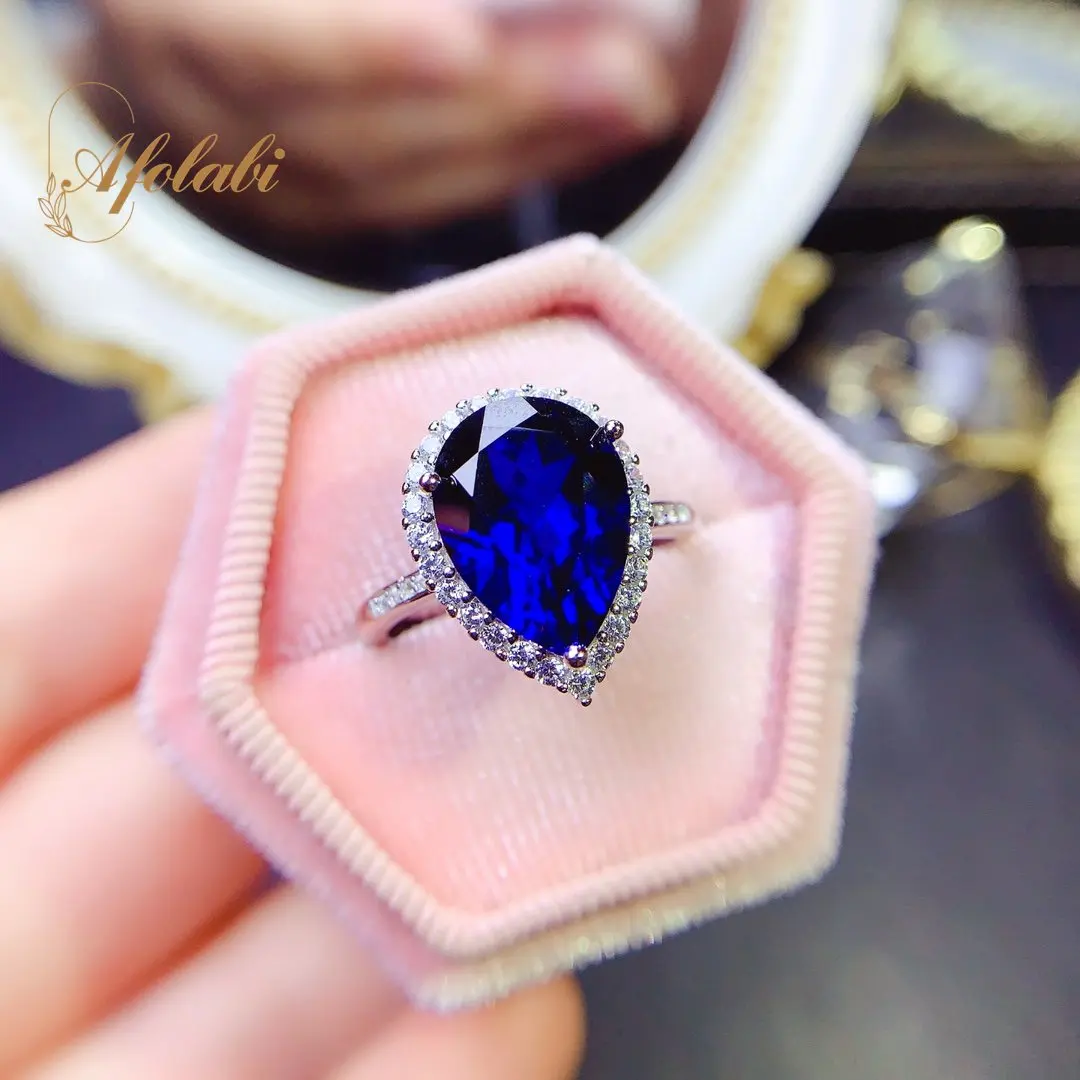 

925 Sterling Silver Sapphire Ring for Women Fine Jewelry Anniversary Gift 10*14MM Gemstone