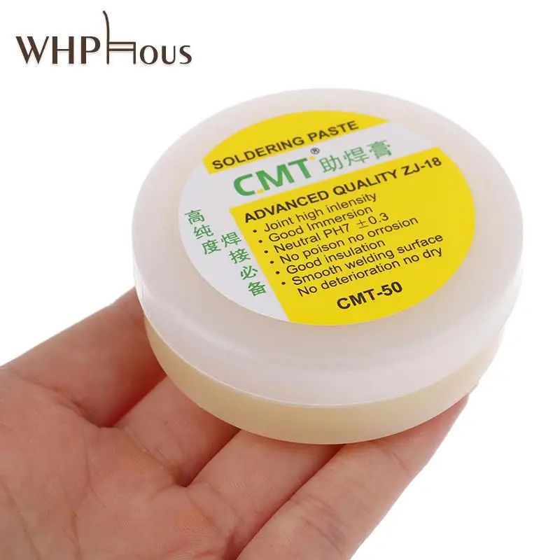 CMT-50 Welding Fluxes 50g Soldering Flux Paste Solder Low-temperature Lead-free Welding Grease Cream For Phone Metal Components lead free solder paste melting point 227℃ repair soldering paste pcb repair welding paste needle tube type sn99 ag0 3 cu0 7