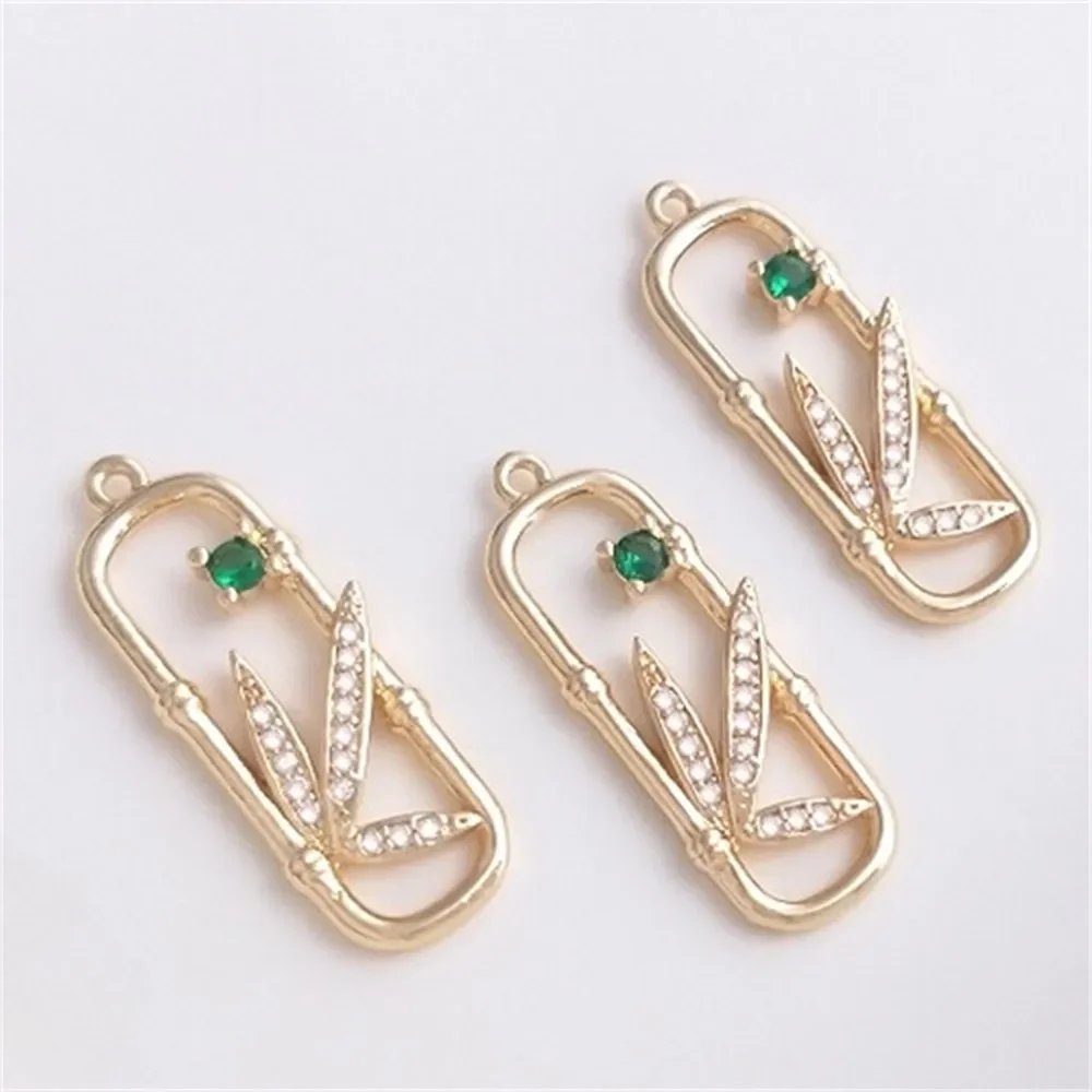

14K Gold Inlaid Zirconium Bamboo Leaf Rectangular Frame Bamboo Pendant Handmade Jewelry DIY Necklace Pendant Earrings Charm K475