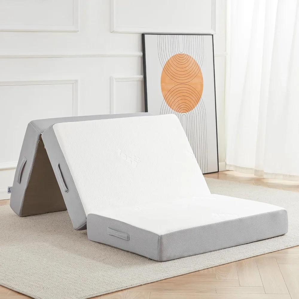 Folding Mattress Memory Foam Tri-fold Mattress with Breathable Washable Bamboo Fiber Fabric Cover Foldable Floor Bed