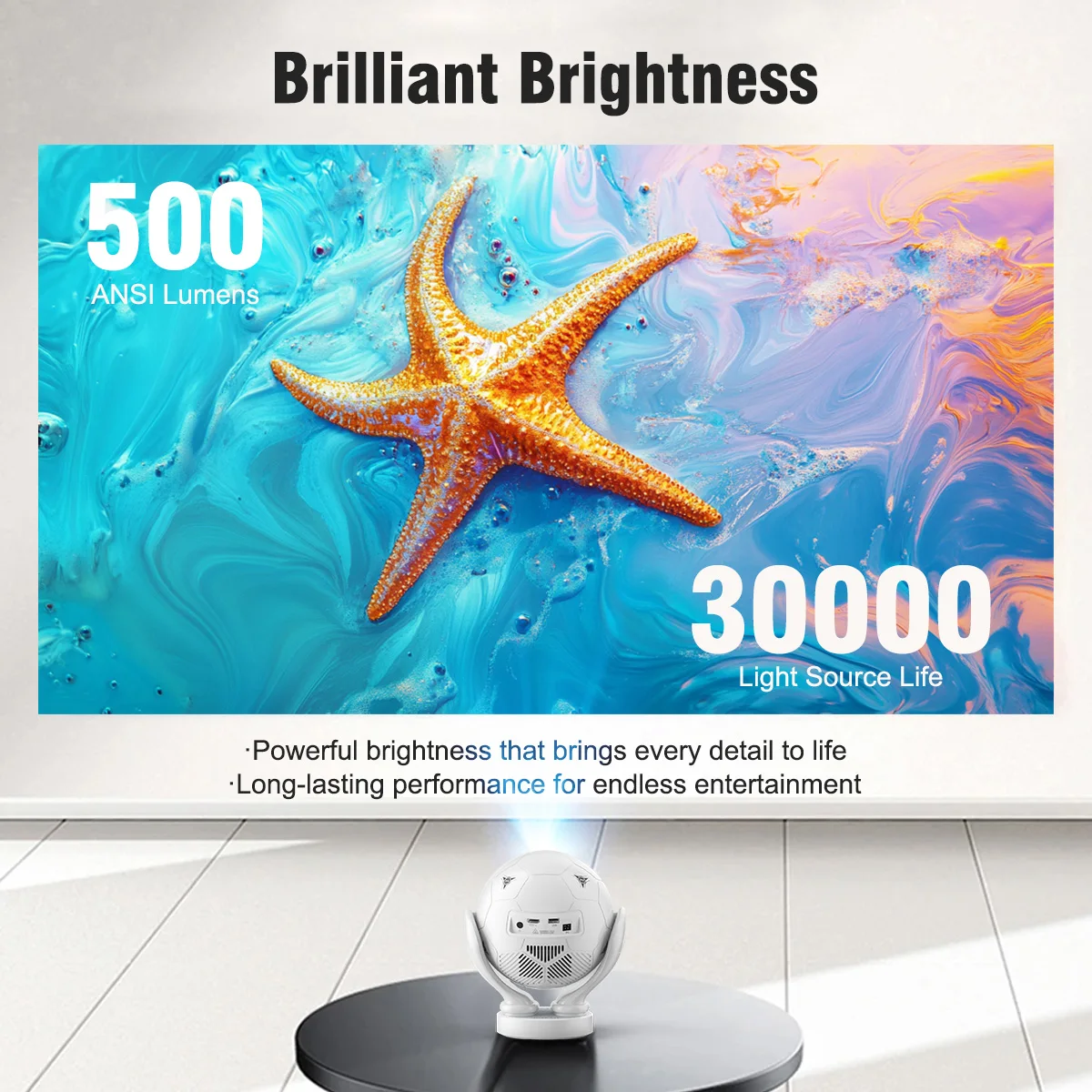맥큐빅 HY320F 500안시 안드로이드 14 8K 프로젝터 Wifi6 BT5.4 음성 제어 프로젝터 크리에이티브 풋볼 스타일링 영화 홈시어터